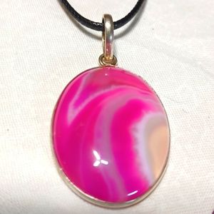 Botswana lacey pink agate pendant necklace handmade white gray silver swirl gem
